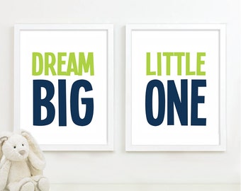 Dream Big Little One Prints. Boy Nursery Art. Boy Nursery Decor. Boy Bedroom Art. Boy Bedroom Decor. Navy Green Prints. Baby Boy Nursery.