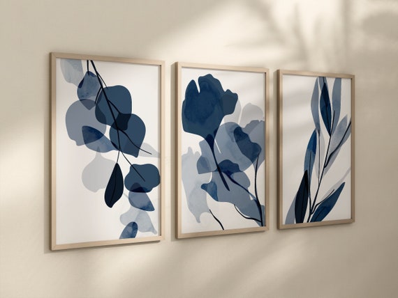 Boho Botanical Art Set, Boho Art Set, Botanical House Plants Art Print, Boho Wall Decor, Abstract Art, Boho Wall Art, Blue Botanical Prints