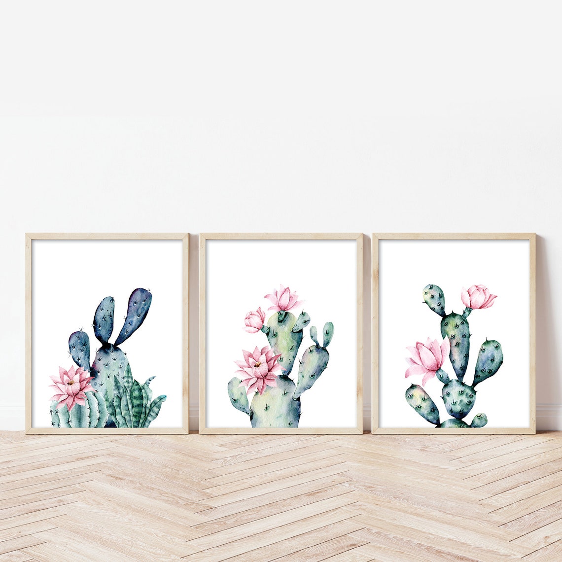 Boho Cactus Wall Art Set of 3 | Pink Floral Desert Prints | Southwest ...
