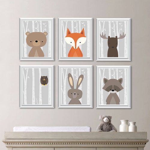 Woodland Animals Baby Boy Nursery Wall Art Decor Forest Etsy