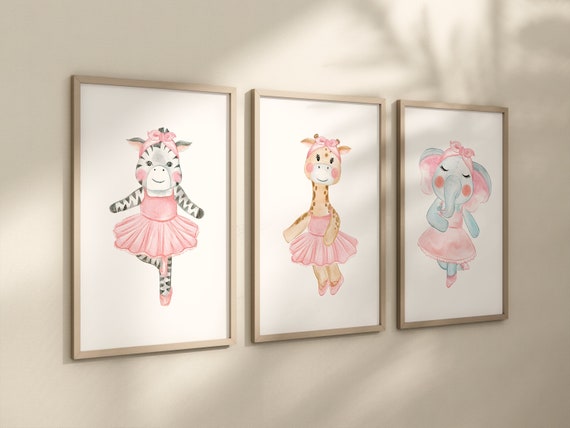 Baby Girl Room Decor, Ballerina Animals, Elephant Nursery, Giraffe Nursery, Girl Nursery Print, Ballet Prints, Ballet Animals, Girl Room Art