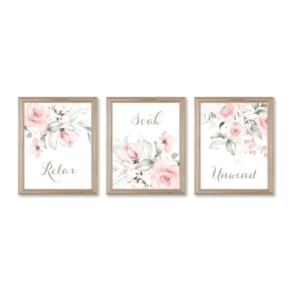 Watercolor Flowers Bathroom Art. Relax Soak Unwind, Farmhouse Bathroom Decor. Bathroom Wall Art. Bathroom Prints. Flower Art. Flower Prints.