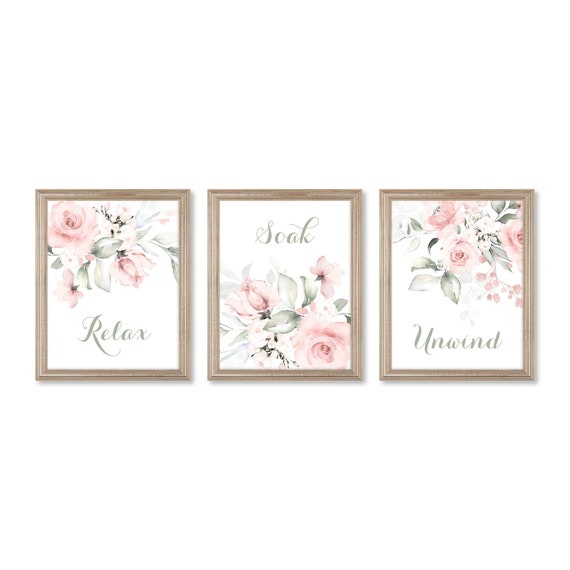 Watercolor Flowers Bathroom Art. Relax Soak Unwind, Farmhouse Bathroom Decor. Bathroom Wall Art. Bathroom Prints. Flower Art. Flower Prints.