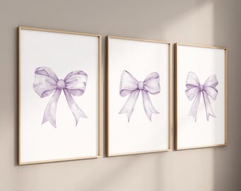 Lavender Watercolor Bow Wall Art | Purple Nursery Prints | Baby Girl Room Decor