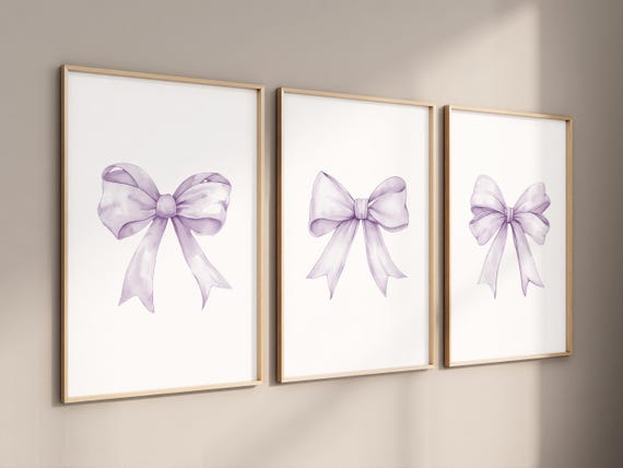 Lavender Bow Prints, Purple Bow Wall Art, Bow Nursery Prints, Bow Nursery Wall Art, Baby Girl Nursery Decor,  Lavender Nursery Decor Art
