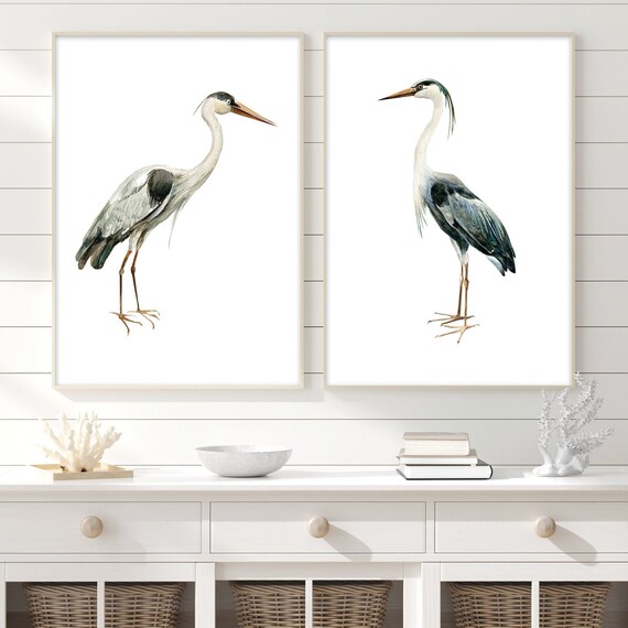 Watercolor Heron Prints, Coastal Bird Prints, Heron Wall Art, Coastal Decor, Coastal Wall Art, Coastal Prints, Nautical, Beach House Art