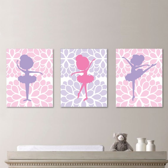 Baby Girl Nursery Art - Flower Ballerina Nursery Decor - Kids Wall Art - Baby Girl Gift - Pink and Lavender - Flower Dahlia Bloom  (NS-464)