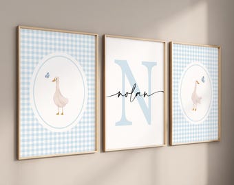 Vintage Goose Nursery Prints - Personalized Baby Boy Room Decor