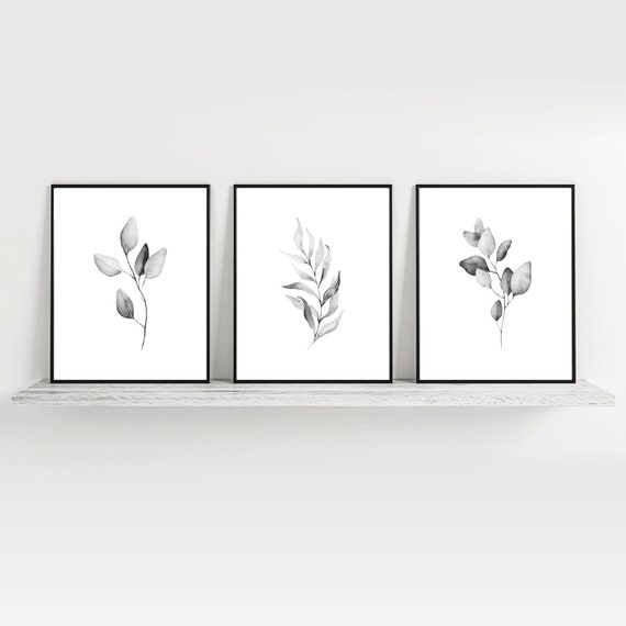 Black and White Art, Botanical Print Set, Living Room Wall Art, Plant Posters, Leaf Prints, Bedroom Wall Decor, Botanical Wall Art Prints