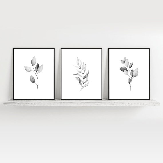 Black and White Art, Botanical Print Set, Living Room Wall Art, Plant Posters, Leaf Prints, Bedroom Wall Decor, Botanical Wall Art Prints