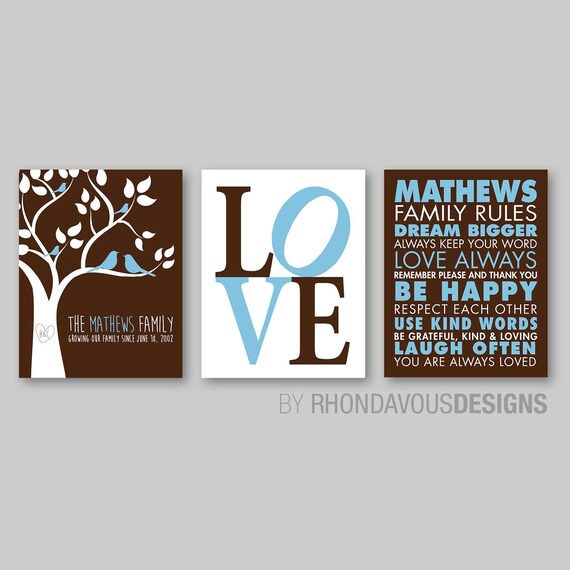 monogrammed family tree wall print art family rules print etsy