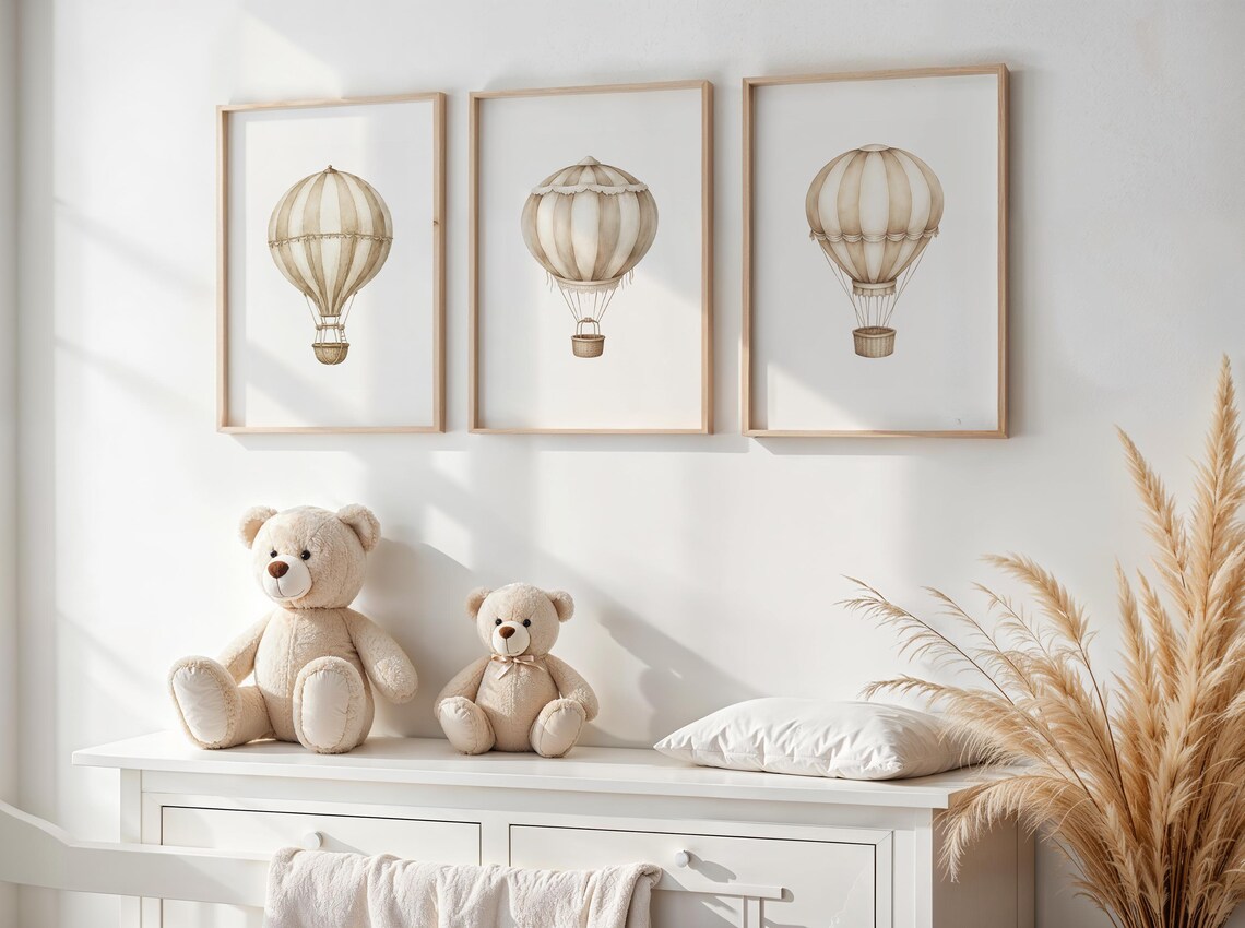 Gender Neutral Hot Air Balloon Nursery Prints Set of 3 - Etsy