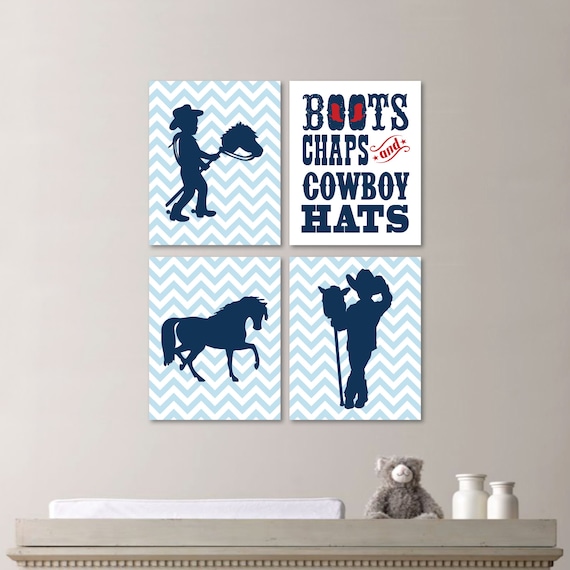 Baby Boy Nursery Print Art - Cowboy Nursery Decor - Kids Wall Art - Horse Nursery Decor - Chevron Nursery (NS-585)