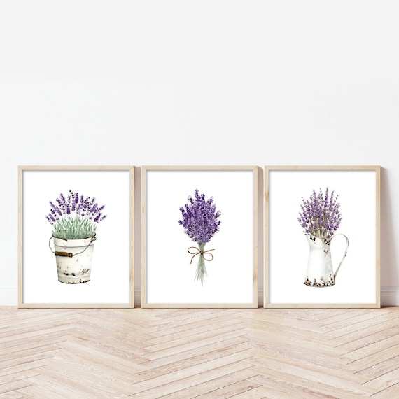 Watercolor Lavender Print Set, Farmhouse Wall Art, Floral Wall Art, Purple, Watercolor Flowers, Farmhouse Decor, Living Room Wall Art