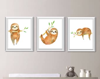 Watercolor Sloth Nursery Art. Sloth Nursery Decor. Nursery Print Art. Woodland Nursery Decor. Woodland Art. Sloth Decor. Sloth Art. NS-877