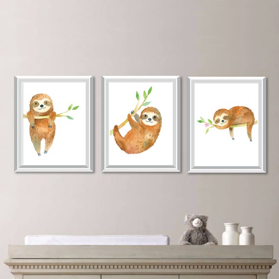 Watercolor Sloth Nursery Art. Sloth Nursery Decor. Nursery Print Art. Woodland Nursery Decor. Woodland Art. Sloth Decor. Sloth Art. NS-877