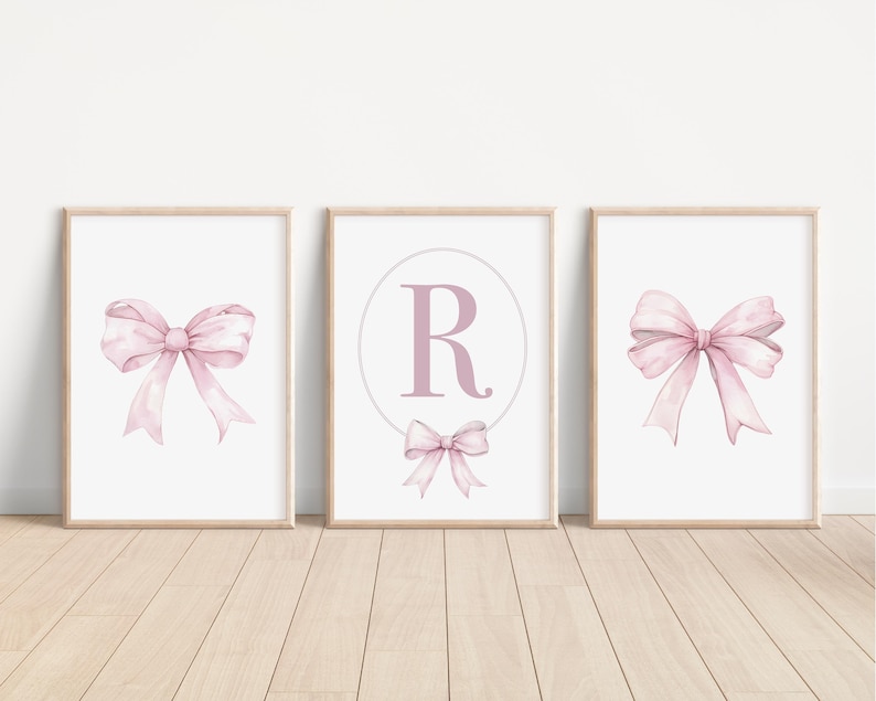 Pink Bow Watercolor Nursery Prints, Baby Girl Wall Art - Etsy