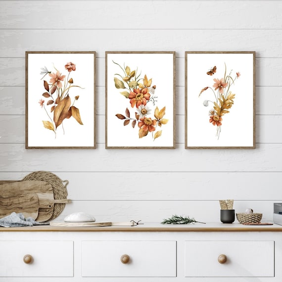 Fall Decor. Autumn Prints. Watercolor Botanical Print Set of 3. Botanical Art. Floral Art. Farmhouse Art Prints. Fall Botanical Prints.