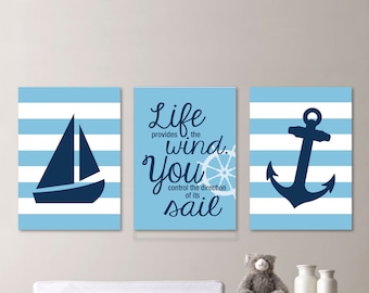 Baby Boy Nursery Art - Nautical Nursery Art Nautical Nursery Decor Nautical Bedroom - Light Blue and Navy Blue - You Pick the Size (NS-584)