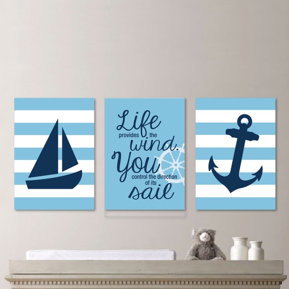 Baby Boy Nursery Art - Nautical Nursery Art Nautical Nursery Decor Nautical Bedroom - Light Blue and Navy Blue - You Pick the Size (NS-584)