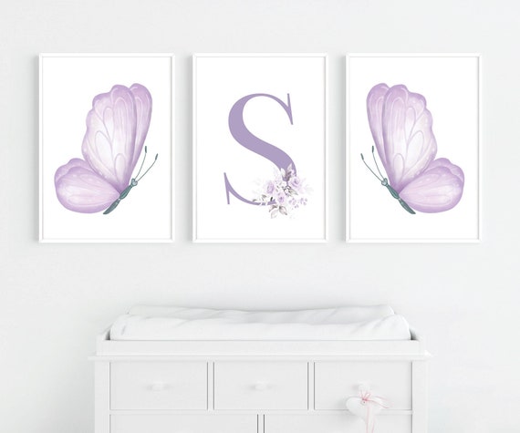 Butterfly Nursery Decor, Butterfly Nursery Art, Girl Nursery Decor, Girl Nursery Art, Purple Nursery Decor, Botanical Nursery Print Set