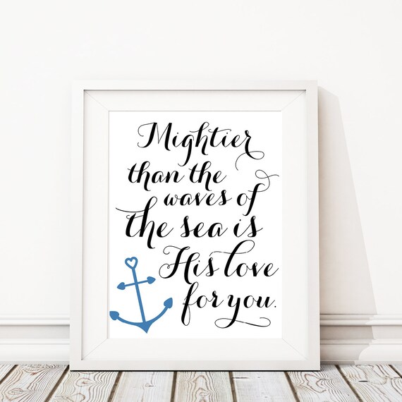 Mightier Than The Waves of the Sea Art Print. Nursery Art Print. Nursery Art. Bath Decor. Bathroom Art. Nursery Decor. Christian Art. S-448