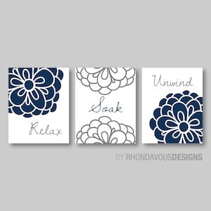 Floral Relax Soak Unwind Print Trio. Bathroom Home Decor Wall. Bathroom Art. Flower Bathroom. Bathroom Wall Decor. Bathroom Sign.  (NS-287)