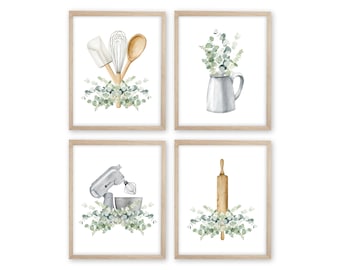 Kitchen Prints. Watercolor Botanical Print Set of 4. Kitchen Wall Art. Kitchen Decor. Eucalyptus Art. Farmhouse Decor. Farmhouse Art Prints.