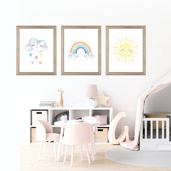 Watercolor Rainbow Print Set, Rainbow Prints, Rainbow Nursery Art, Rainbow Wall Art, Cloud Art, Sun Art, Weather Prints, Playroom Art Prints