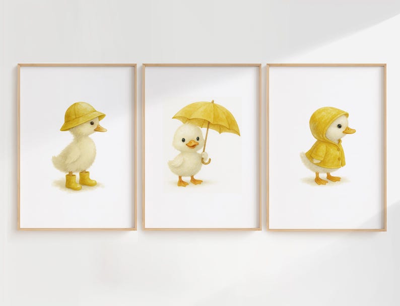Duck Nursery Wall Art Set of 3: Watercolor Yellow Nursery Decor ...