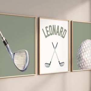 Láminas de golf para habitación infantil, color verde salvia, decoración para habitación de niño