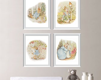 Peter Rabbit Prints Set of 4, Vintage Nursery Decor