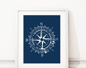 Compass Art - Compass Print - Nautical Decor - Nautical Nursery - Nursery Art - Nautical Bedroom Art, Nautical bathroom - Canvas (S-380)