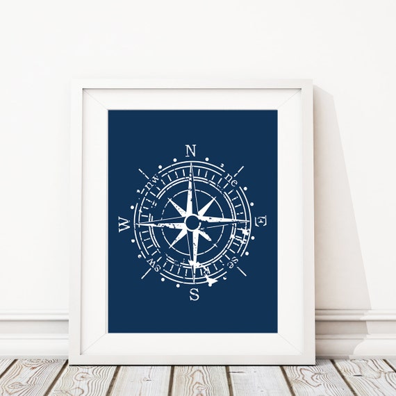 Compass Art - Compass Print - Nautical Decor - Nautical Nursery - Nursery Art - Nautical Bedroom Art, Nautical bathroom - Canvas (S-380)