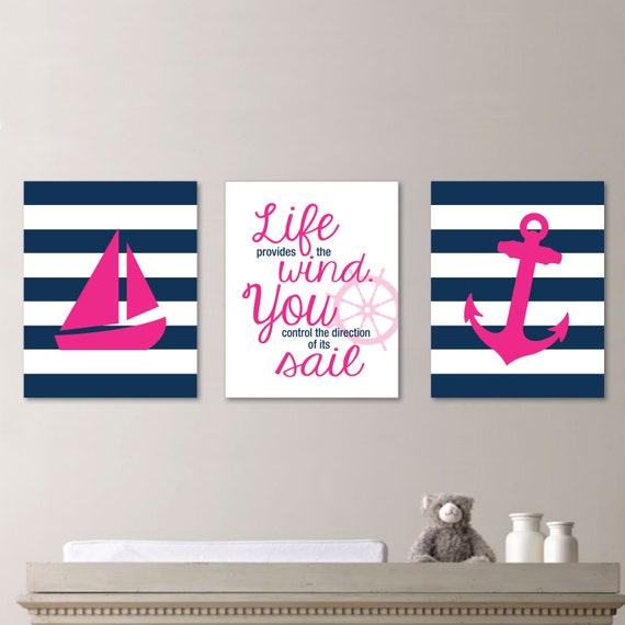 Striped Sailboat Print Trio - Decor. Nursery. Sailing. Girl Nursery Art. Nautical Art. Nautical Nursery Art. Photo Paper or Canvas (NS-192)