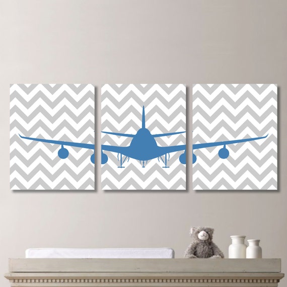 Baby Boy Nursery Art Print - Airplane Nursery Art - Boy Nursery Decor - Airplane Art - Airplane Nursery - Airplane Decor. Gray Blue (NS-292)