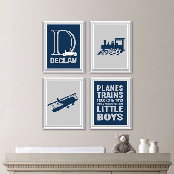 Baby Boy Nursery Decor. Baby Boy Nursery Art. Boy Bedroom Art. Airplane Nursery Art. Train Nursery Art. Transportation Wall Art (NS-759)