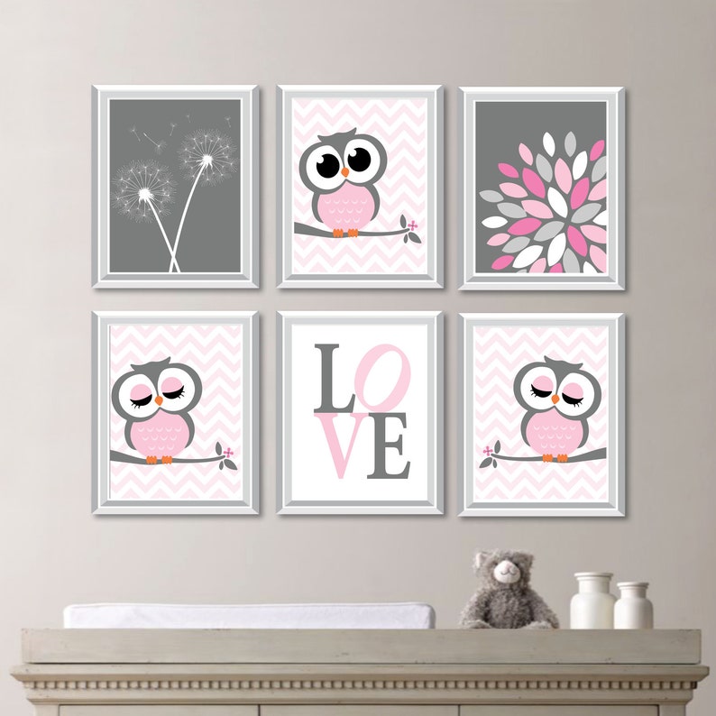 Baby Girl Nursery Art Decor Owl Image 0