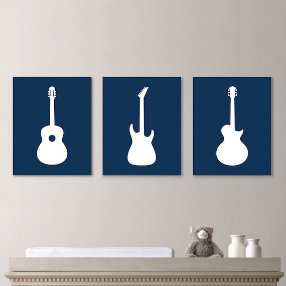 Baby Boy Nursery Art Print - Guitar Nursery Art - Boy Nursery Decor - Rock and Roll Art - Guitar Nursery - Guitar Decor. Navy Blue (NS-661)