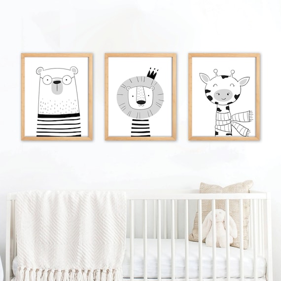 Scandi Animal Wall Art Prints Set. Nursery Print Boy. Giraffe. Bear. Lion. Boy Room Decor. Boys Nursery Decor. Kids Wall Art. Safari Nursery