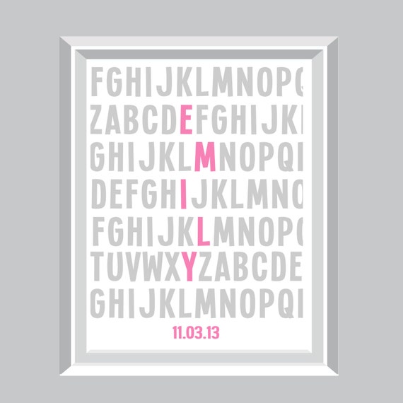 Alphabet Personalized Single Print- Home. Decor. Nursery. Name. - You Pick the Size (S-204)