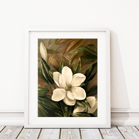 Magnolia Art Print. Magnolia Flower. Magnolia Print. Botanical Art. Botanical Print. Botanical Illustration. Farmhouse Bedroom Art. S483