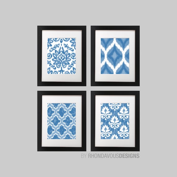 Abstract Bedroom Art Print - Ikat Art - Wall Art - Ikat Decor - Bath Art - Bathroom decor - Bathroom art - Blue - You Pick the Size (NS-638)