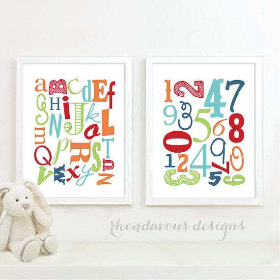 Alphabet and Number Print Art - Nursery Art - Nursery Decor - Baby Decor - ABC - Shower Gift - Colorful - You Pick the Size (NS-472)