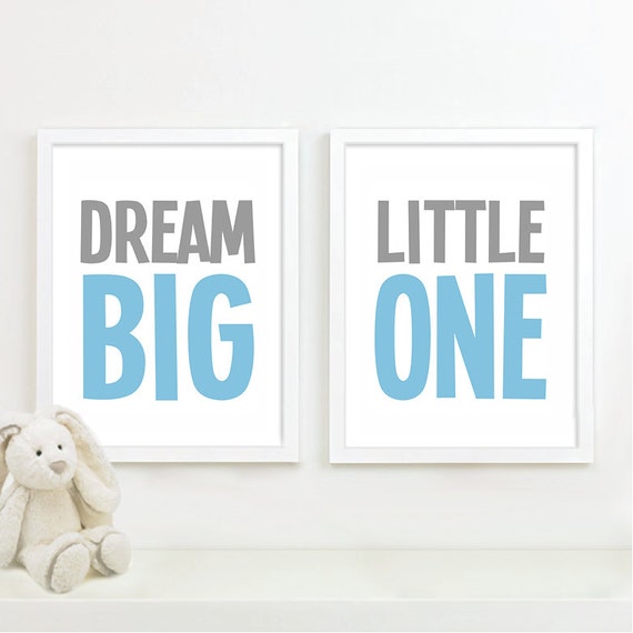 Baby Boy Nursery Art - Boy Nursery Decor Dream Big Little One Art Boy Bedroom Art Boy Bedroom Decor - Gray Blue - You Pick the Size (NS-172)