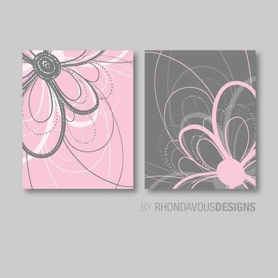 Flower Art Prints - Flower Bathroom Art, Flower Bedroom Decor, Dahlia Flower Bath, Flower Wall Art, Flower Nursery Art, Pink Gray (NS-427)