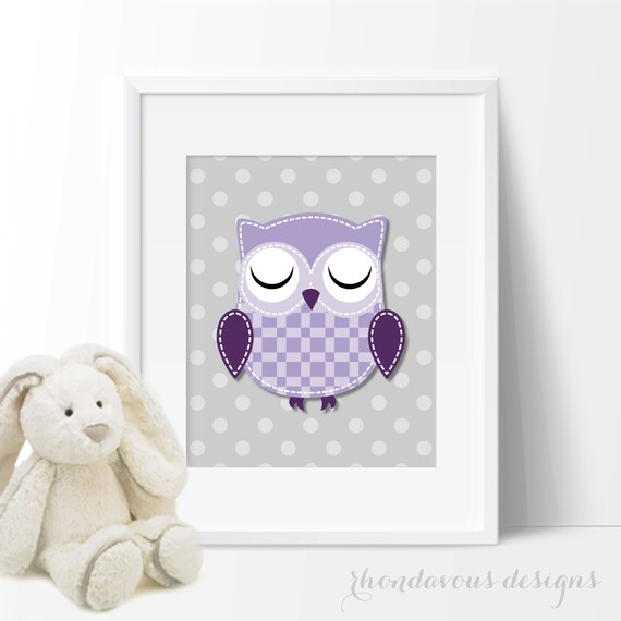 Baby Girl Nursery Art Prints - Owl Nursery Art - Owl Nursery Decor - Owl Bedroom Art - Owl Bedroom Decor - Lavender Purple Gray (S-312)