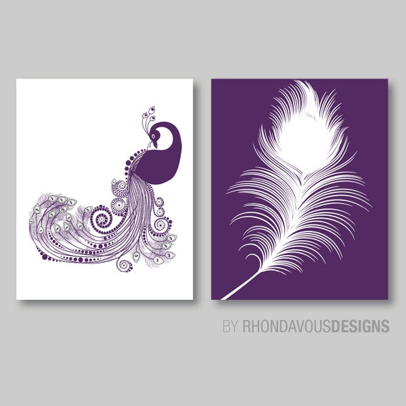 Abstract Modern Peacock and Feather Print Duo. Home Wall Art. Peacock Decor. Peacock Art. Peacock Prints. Bedroom Wall Art Prints. (NS-263)