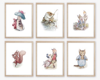 Beatrix Potter Nursery Art Prints. Beatrix Potter Character Illustration. Peter Rabbit Nursery Art. Beatrix Potter Art. Beatrix Potter Decor