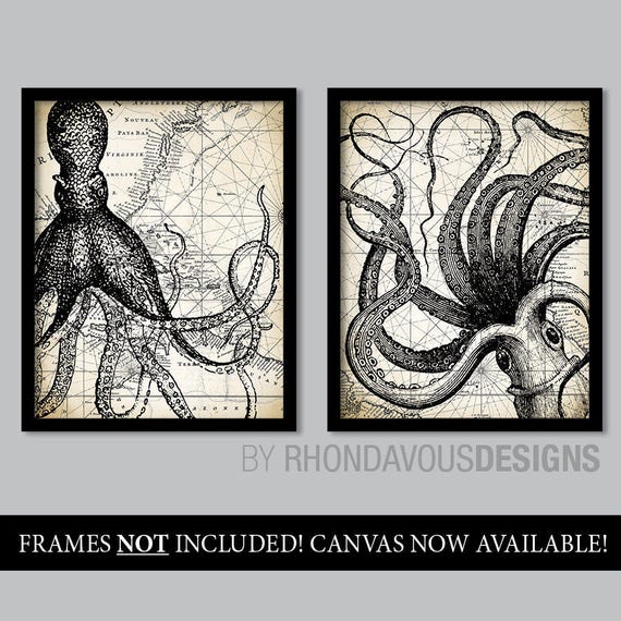 Octopus Art - Octopus Print - Nautical Decor - Nautical Nursery - Kraken Art - Kraken Print - Nautical bathroom - Kraken Decor (NS-853)
